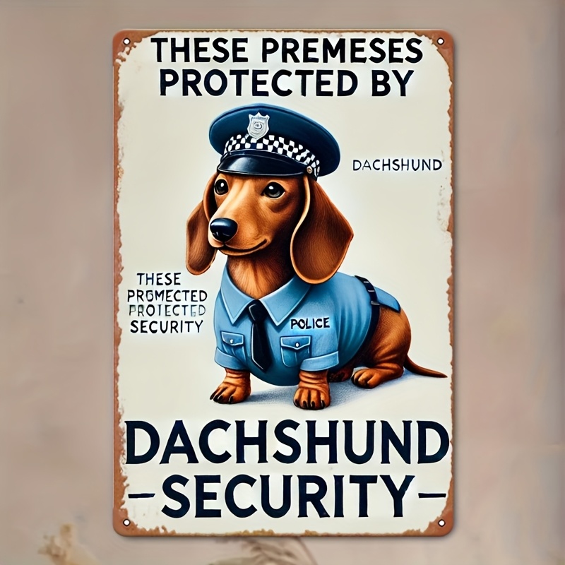 Home Security Police - 2D Düz Vintage Dachshund Güvenlik Levhası,